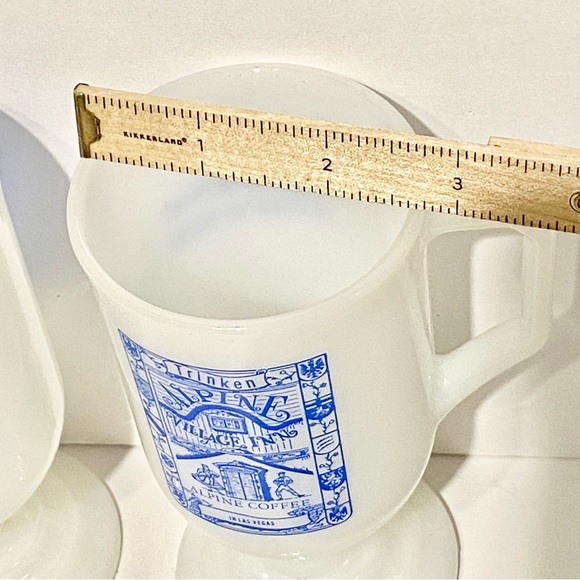 Set of 2 Alpine Coffee Milk Glass Cappuccino Coffee Pedestal Mugs White & Blue - Picture 5 of 8